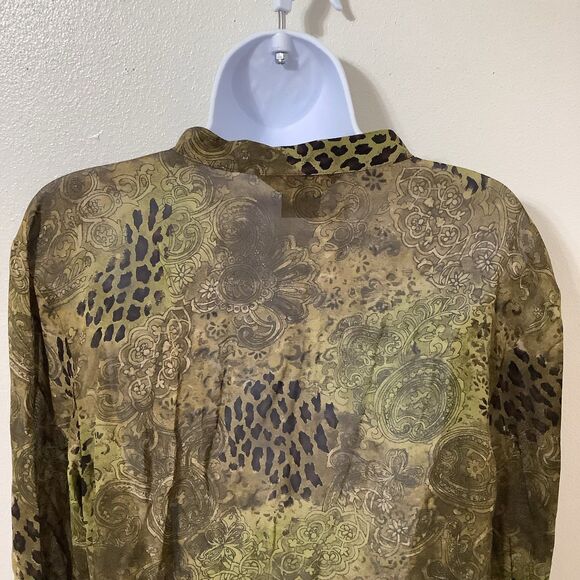 Vintage Fairy Grunge Boho Fairycore Green Animal Print Ruffle Peasant Blouse XL - Picture 7 of 10